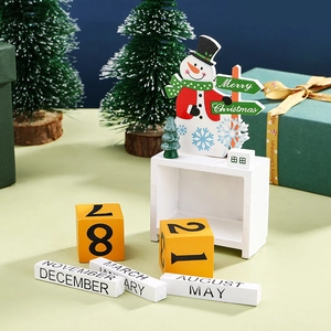 Christmas wooden countdown calendar with snowman design and blocks for home desktop decor