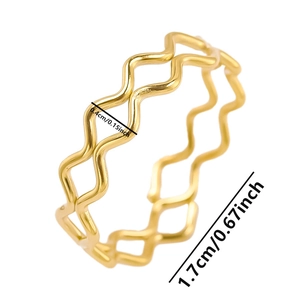 Detail showing 0.4cm width and 1.7cm diameter of 18K gold plated wave ring