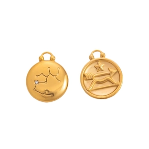 Golden stainless steel Sagittarius zodiac coin pendant with constellation and arrow design
