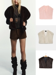 Women Faux Fur Vest V Neck Sleeveless Warm Fluffy Cropped Waistcoat Outerwear Winter Elegant Shaggy Shrug