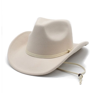 Classic cream felt cowboy hat with adjustable chin strap and curved brim detail