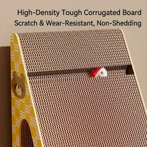 Triangle vertical cat scratching board made of durable cardboard with cartoon bear design