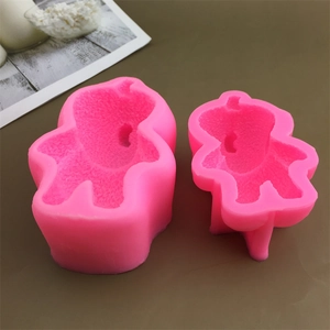 Set of two pink 3D sleeping bear silicone mousse cake molds in large and small sizes