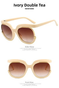 Front and side view of creamy white oversized sunglasses with gradient brown lenses