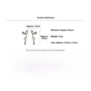 Detailed size specifications of silver bow earrings with zircon tassels and S925 needles
