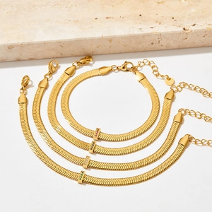 French Vintage Stainless Steel Snake Bone Chain Bracelet For Women Gold Silver Plated Rhinestone Heart Link Bracelet Jewelry