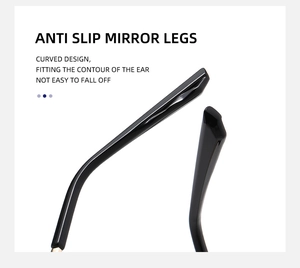 Detail of ergonomic black anti-slip temples on cat eye glasses with textured finish