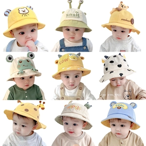 Cute cotton baby bucket hats with various 3D animal designs for sun protection