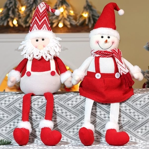 Détail de poupées de Noël en peluche Père Noël et Bonhomme de neige avec longues jambes