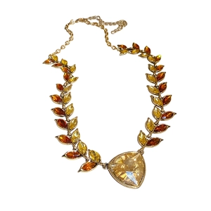 Parure de collier vintage avec épi de blé et pendentif en pierre dorée et orange