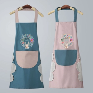 Wasserdichte Küchenschürzen-Set in Blau und Rosa mit Hasenmotiven und Handtuch-Einsätzen