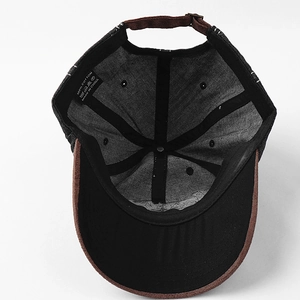 Detail view of the vintage baseball cap interior with suede strap and cotton seams