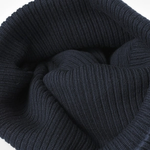 Navy blue ribbed knit beanie hat for men and women featuring warm winter cotton blend fabric