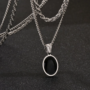 Double Layer Pendant Necklace Alloy Black Geometric Stone Hip Hop Streetwear Style For Men Women Silver Color