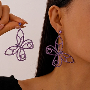Large Hollow Butterfly Statement Earrings Copper With Rhinestone Zircon And Silver Earring Post For Women Elegant Jewelry