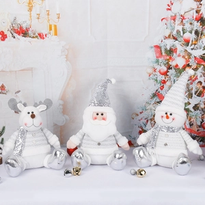 Christmas Figurines Santa Claus Snowman Reindeer Sitting Holiday Home Decor Sequin Plush Fabric Silver Gold White
