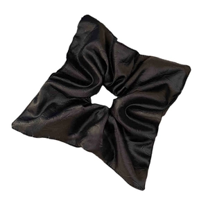 Retro black square pleated hair scrunchie with leather-like texture for elegant styling