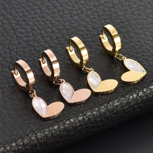 Stainless Steel Earrings Heart Mother Of Artificial Pearl Shell Inlay Love Engraved Evil Eye Blue Stone Fashion Jewelry Women