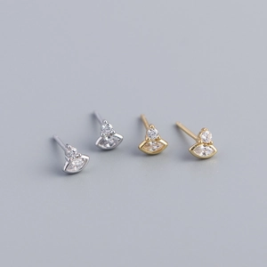 Marquise Round Cubic Zirconia Stud Earrings 925 Sterling Silver Light Luxury Ins Style Stackable Jewelry Women