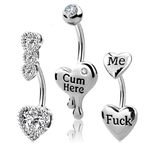 Heart Zircon Belly Piercing Ring 316L Stainless Steel Drip Heart Punk Letter Motif Jewelry For Women