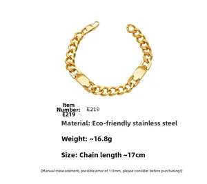 Detailed view of gold stainless steel Cuban link bracelet with dual metal plates
