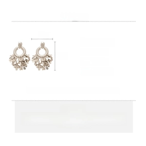 Detailed size specifications and material attributes for champagne gold tassel earrings