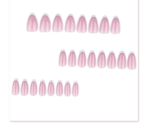 Set of classic almond-shaped pink press-on nails with elegant white French tips