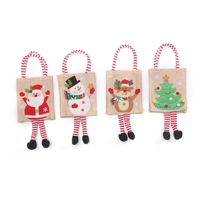 Set di 4 sacchetti regalo di Natale in juta con motivi di Babbo Natale e pupazzo di neve