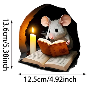 3D Wandsticker mit süßer Maus beim Lesen im Mauerloch für kreative Dekoration