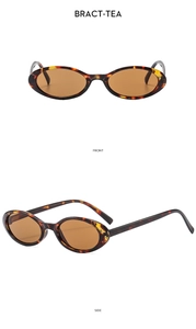 Detail view of vintage oval sunglasses in tortoiseshell frame with tea-colored lenses