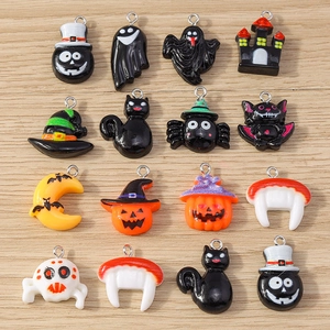 Halloween Cartoon Charms Resin Pendants With Metal Loop For DIY Jewelry Making Crafts Ghost Pumpkin Bat Spider Castle