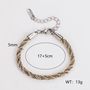 Two-tone 5mm stainless steel twist chain bracelet for men with lobster clasp