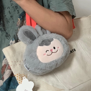 Simpatica mini borsa a tracolla a forma di coniglio in peluche grigio per auricolari