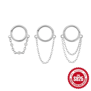 Tre orecchini a cerchio minimalisti in argento sterling S925 con nappe in zircone bianco