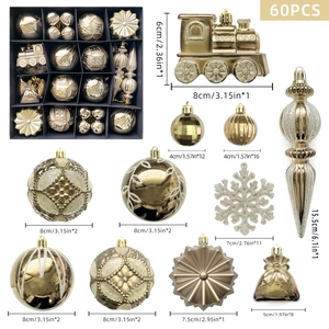 60er Set goldene Weihnachtsanhänger mit Formen wie Schneeflocken und Eiszapfen
