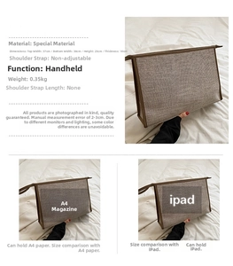 Spécifications de taille pour ce sac cabas tissé marron compatible A4 et iPad
