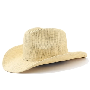 Classic straw western cowboy hat in light beige with wide brim and woven texture