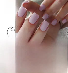 Matte light pink square press-on nails with morandi finish and model hand display