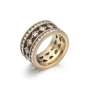 Bague Large En Acier Inoxydable Avec Zircon Blanc Géométrique Creux Losange Style Rétro Pour Femmes