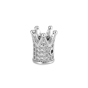 Close-up of silver crown charm with micro-pave zircons for DIY jewelry making