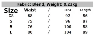 Detailed size chart for the women lace satin skirt with waist and hip measurements