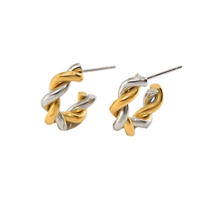 Classic two-tone twisted hoop earrings with polished 18k gold plating finish