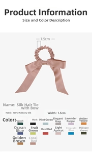 Detail showing 19mm mulberry silk texture and dimensions of the bow scrunchie