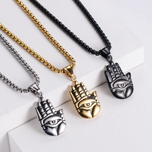 Vintage Hamsa Hand stainless steel pendant necklace in silver, gold, and black finishes