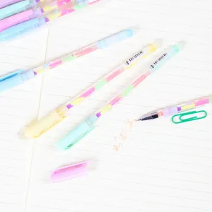 Pastel rainbow gel pen set with multi-colored ink layered inside clear barrels
