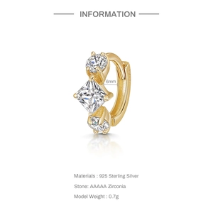 Detail card of 925 sterling silver gold earring with AAAAA zirconia and 6mm inner diameter