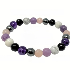 Beaded anxiety bracelet set featuring natural amethyst rose quartz and hematite stones