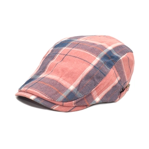 Detail shot of the vintage plaid ivy cap featuring a bronze side adjustment buckle