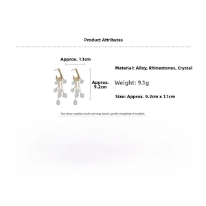 Vue détaillée des boucles d'oreilles à pompon en cristal de 9,2 cm par 1,1 cm