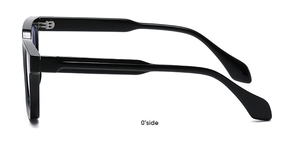 Side view detail of matte black square frame sunglasses showing durable metal hinges